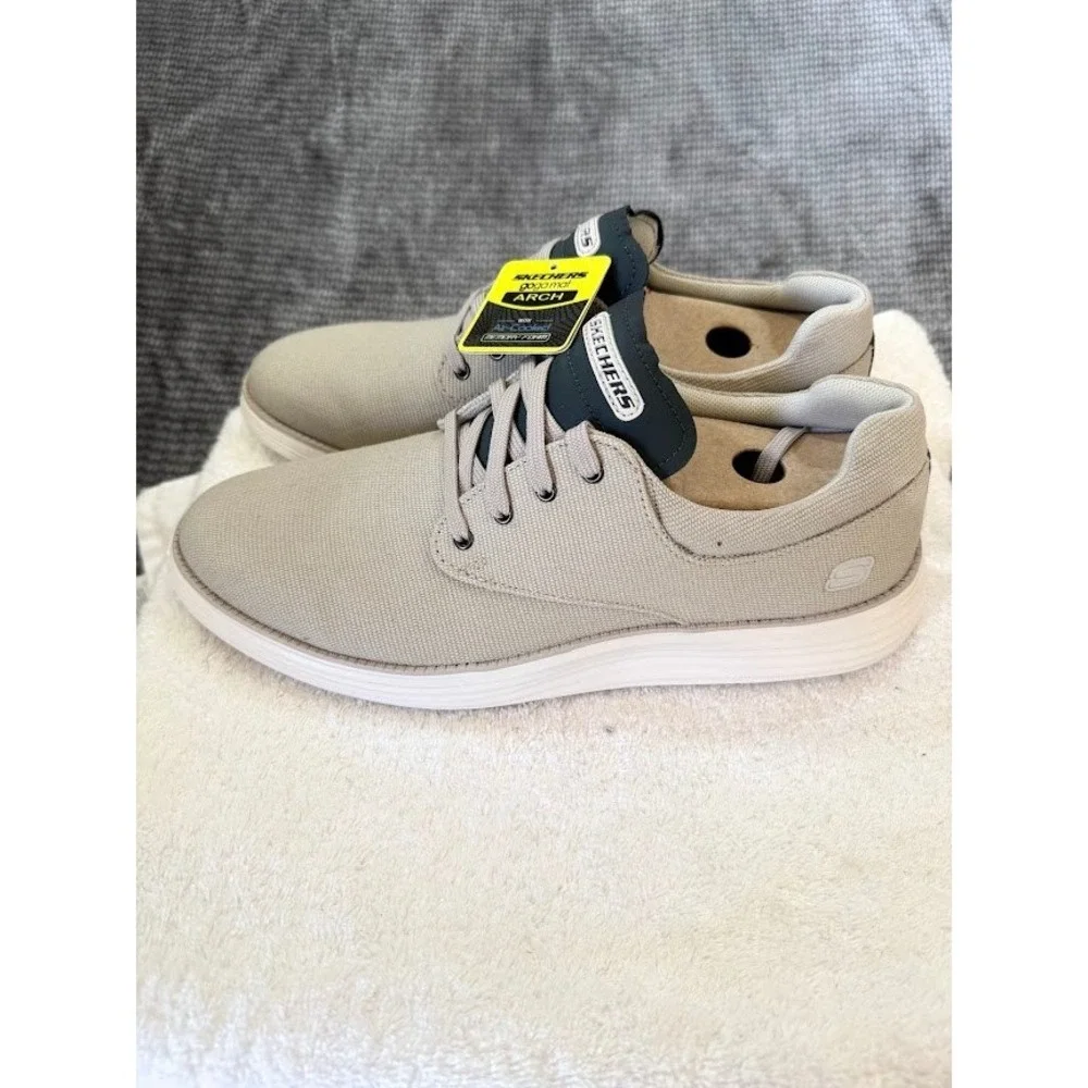 Skechers Goga Mat Arch Mens Tan Beige Lace Up Sneakers Air Cooled Memory Foam